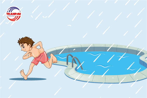 Trẻ cần ra khỏi bể bơi ngoài trời khi trời mưa tránh giật điện